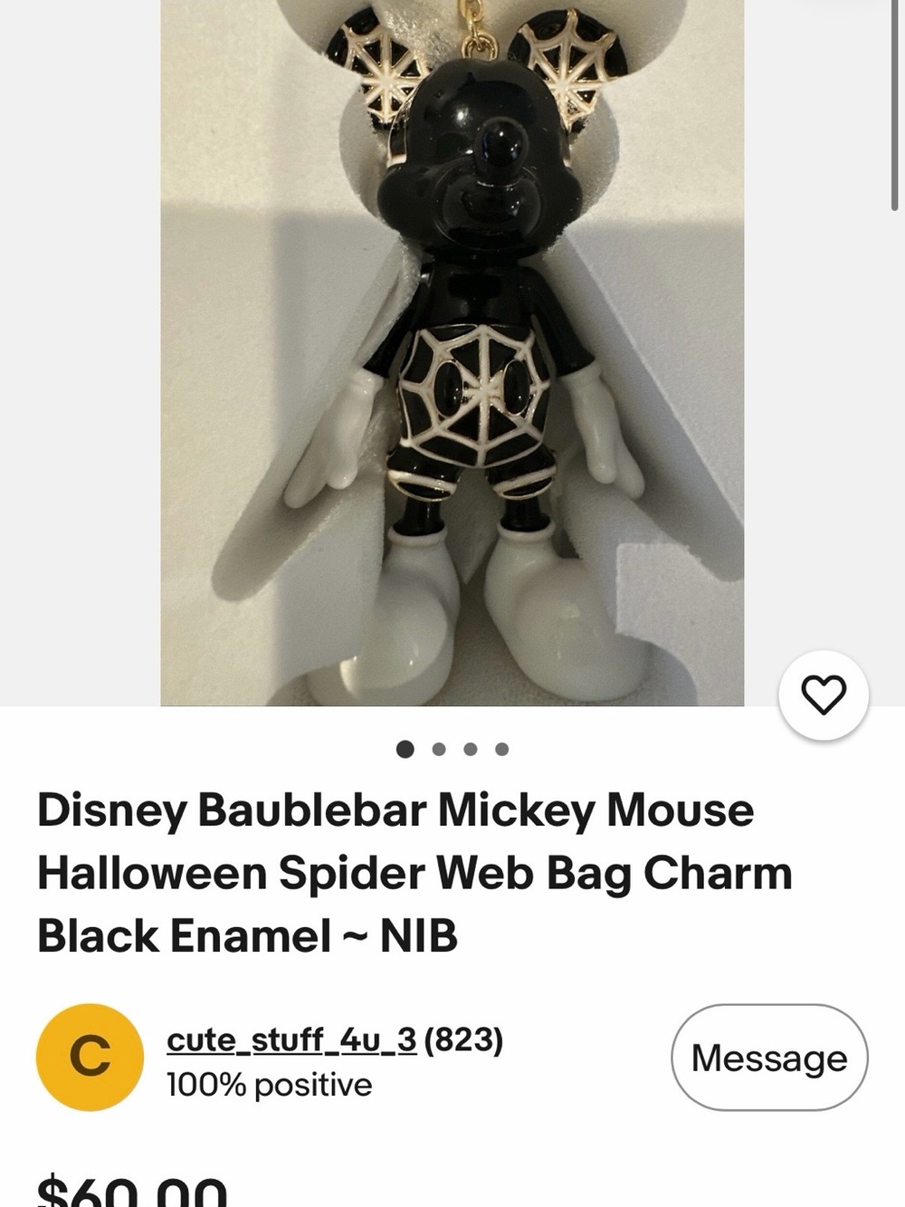 BaubleBar Black and White Mickey Mouse Enamel Spider Web Charm